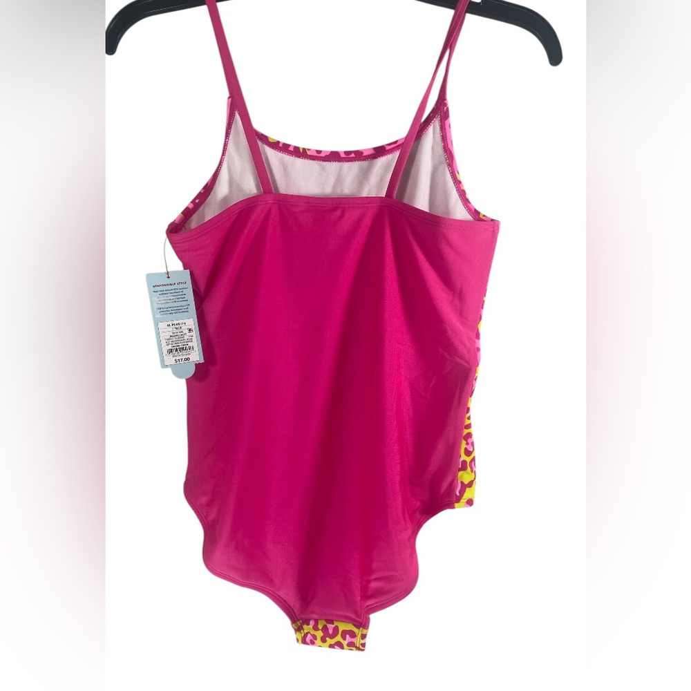 Cat & Jack XL Plus 14 Girls one piece pink yellow animal print UPF 50+ NWT - Picture 2 of 4